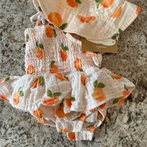 Angel Dear Peach Print Baby Hat and Romper Set